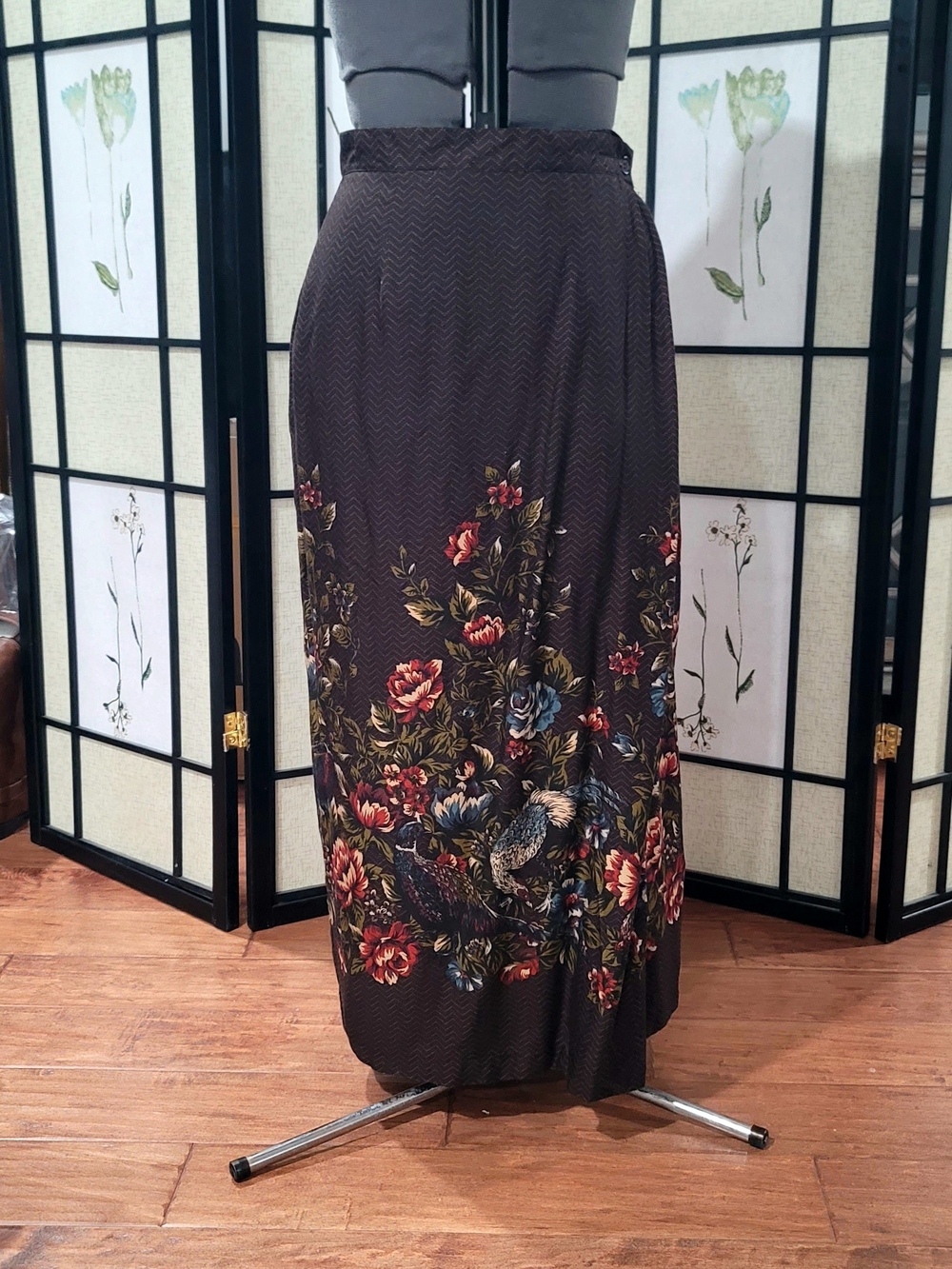 VTG | Floral Maxi Skirt - Dark Brown